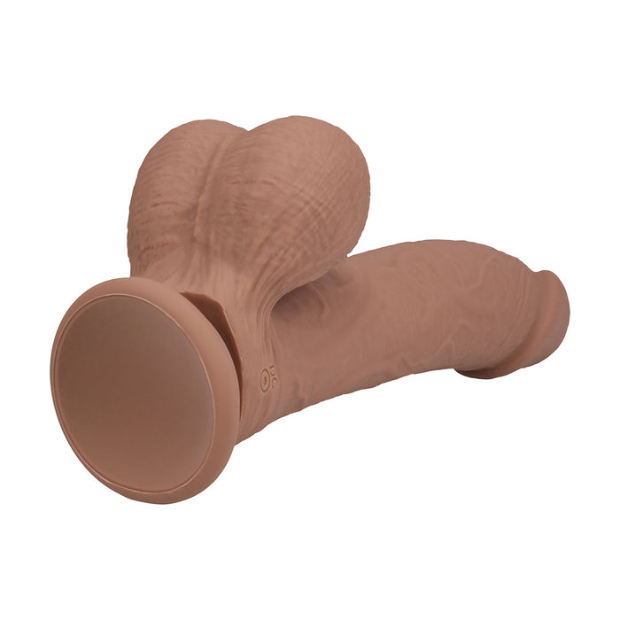 RealRock 8 Inch Dual-Density Vibrating Silicone Dildo with Weighted Balls - Caramel