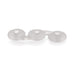 A clear, frosted glass-like object featuring three connected round shapes in a row on a white background resembles the Perfect Fit Triple Donut Ring and Penetration Bumper.