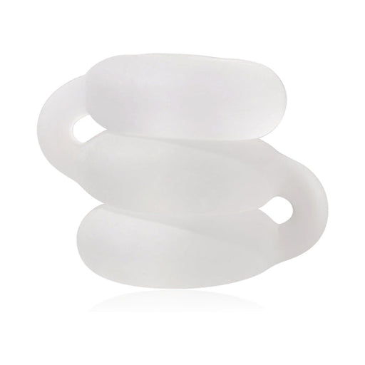 The Perfect Fit Triple Donut Ring and Penetration Bumper features a white, translucent spiral shape with three rounded flanges for a snug, secure fit reminiscent of a cock ring.