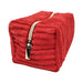 The Plush Zip Up Toy Storage Bag is a rectangular red corduroy pouch with a gold zipper, ideal for discreetly storing toys or organizing travel essentials. Shown on a white background.