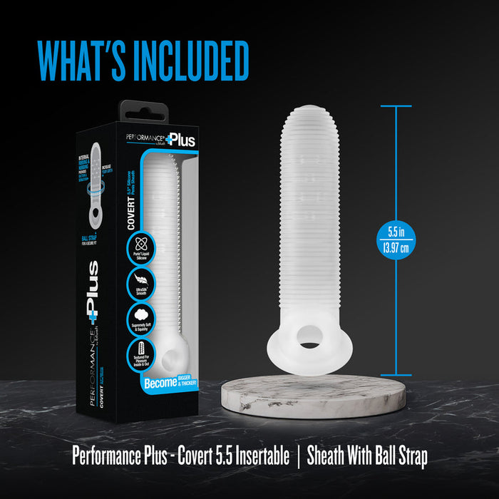 Covert Clear Textured Silicone Medium Penis Sleeve with Ball Strap