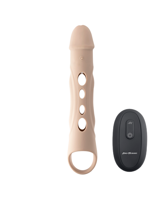 Big Boy Vibrating Silicone Penis Extender with Remote - Vanilla