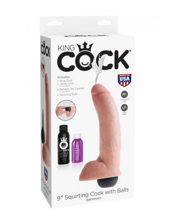 King Cock Squirting 9 Inch Dildo with Balls - Vanilla