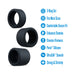 The Accelerate Thick Stretchy Black Silicone Cock Rings - Set of 3 are shown next to blue bullet points: fits most sizes, comfortable secure fit, enhances stamina and firmness, made from Purio silicone with UltraSilk smoothness, strong and stretchy.