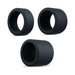 Three Accelerate Thick Stretchy Black Silicone Cock Rings, designed for firmer erections, are displayed in a diagonal triangular formation on a white background. The set of three features smooth, matte, body-safe silicone construction.