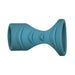 The Adam & Eve Ridged Cock Cage with Shaft Support is a blue, hourglass-shaped silicone cock ring featuring curved grooves, a flared wide end, and a narrower end with a circular opening for added support.