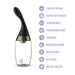 The Aqua Jet Vibrating Powered Anal Douche - Ultra Hygienic, shown in black and transparent with an ergonomic curved neck, features customizable jet pressure, 10 vibration modes, silicone material, USB charging, remote control, and is BPA-free.