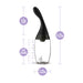 The Aqua Jet Vibrating Powered Anal Douche - Ultra Hygienic features a clear, curved 15 oz bottle with a black angled nozzle (4.5" L), ergonomic design, measurement markers, and adjustable jet pressure. Measures 11.25" tall by 3.25" wide.