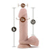 The Au Naturel Long 8 Inch Dual Density Light Tone Suction Cup Dildo with Balls features an 8" total length, 6.25" insertable, and 1.75" width—perfect for hands-free or strap-on play. Measurements are shown in brown and white text.