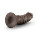 The Au Naturel Thick 8 Inch Realistic Feel Dual Density Dark Tone Suction Cup Dildo features a lifelike, textured design, curved shaft, wide base for harness compatibility, and rests on a white background.