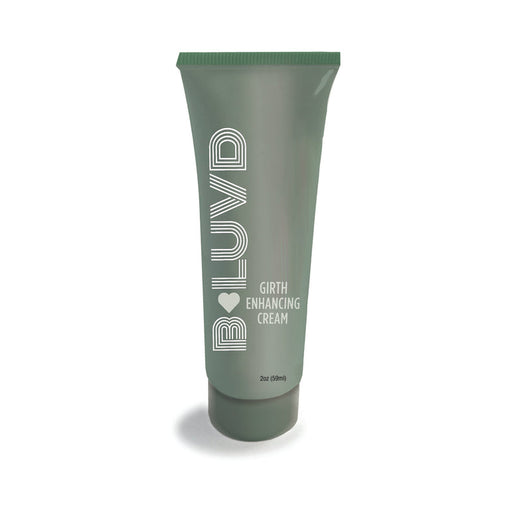A green tube labeled "B-Luvd Girth Enhancing Cream for Men, 2oz (59ml)" stands upright on a white background, highlighting this cream designed to enhance girth and intimacy.