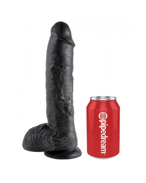 King Cock 10 Inch Suction Cup Dildo with Balls - Black