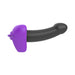 The Bananapants Kissi Dildo Base with Lips and Tongue is a black and purple silicone sex toy, penis-shaped with a textured base for extra stimulation, body-safe, strap-on harness compatible, shown against a white background.