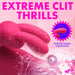 A vibrant pink ad shows a close-up of the Bang Silicone Rabbit Vibrator with G-Spot Stroking Motion, water droplets, "EXTREME CLIT THRILLS," a badge stating "INTENSE RABBIT VIBRATIONS," and the "BANG!" logo in the corner.