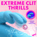 A blue Bang Silicone Rabbit Vibrator with Rotating Beaded Shaft is shown in water on a pink background, featuring "Extreme Clit Thrills" and "Intense Rabbit Vibrations!" Dual independent motors offer internal and external stimulation. The Bang! logo is at bottom right.