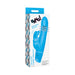 A retail box for the Bang Silicone Rabbit Vibrator with Rotating Beaded Shaft, featuring blue silicone, dual independent motors for internal and external stimulation, rotating beads, powerful vibration, rechargeable and waterproof design.