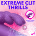 The Bang Thrusting Silicone Rabbit Vibrator is shown submerged in water with “Extreme Clit Thrills” and “Intense G-Spot Stimulation” on a pink background, splash effects, and the BANG! logo at the bottom right.