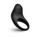 The Bang Beginner-Friendly Vibrating Silicone Cock Ring for Couples is black, features a textured raised dotted area for clitoral stimulation, and a circular opening—perfectly designed to enhance shared sensations during intimacy.