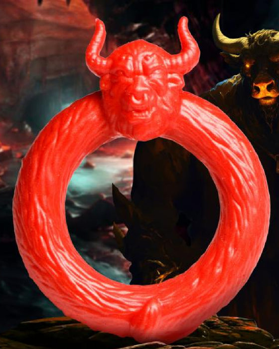 Creature Cocks Beast Mode Fantasy Cock Ring red with bull in background 