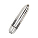 A sleek, metallic bullet-shaped object with a smooth, reflective finish and rounded tip lies diagonally on white—a stylish item from the Beloved Vacation Lovin' Intimacy Kit, your go-to essential for sensual travel.