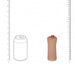 An object resembling a hot dog stands upright beside a soda can outline, both on a white background with rulers for scale, evoking vintage glamour and showcasing the style of the Bettie Blowkiss Pinup Fantasy Pocket Pussy.