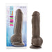 The Big Boy Huge 10 Inch Dual Density Dark Tone Suction Cup Dildo is shown in and out of clear packaging labeled "AU NATUREL BIG BOY," highlighting its realistic look, flexible dual density design, soft feel, and phthalate-free material.