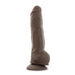 The Big Boy Huge 10 Inch Dual Density Dark Tone Suction Cup Dildo features a realistic brown look, veined texture, and suction cup base. Strap-on compatible, it stands upright against a white background.