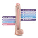The Big Daddy Huge 14 Inch Dual Density Light Tone Suction Cup Dildo features a soft outer layer, firm core, flexible shaft, harness compatibility, strong suction cup base, and is body-safe plus latex- and fragrance-free.