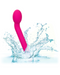 A vibrant pink CalExotics Bliss Tulip Beginner G-Spot Vibrator making a splash in clear blue water, creating a dynamic and refreshing scene.