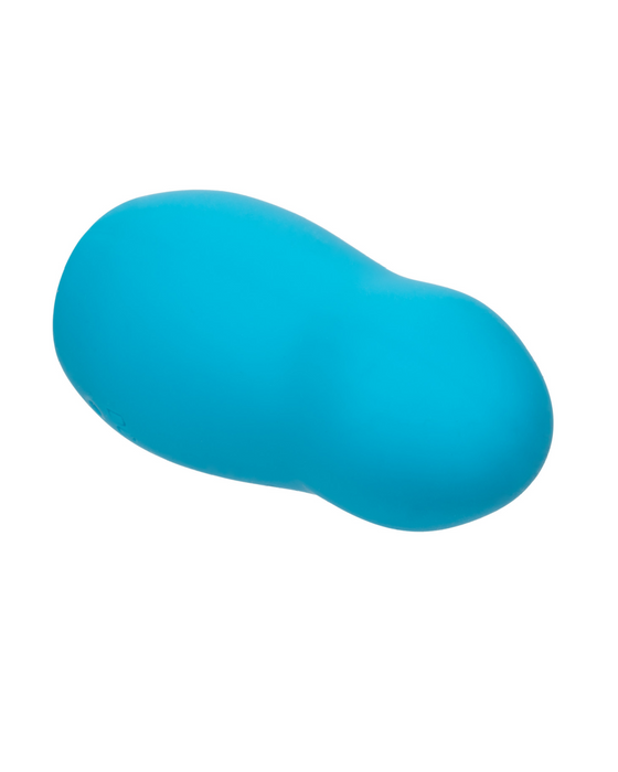 Sugar Dream Palm Sized Clitoral Vibrator with Lid side view, blue vibrator 