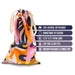 The Blush Burst Colorful Toy Storage Bag, featuring a vibrant pink, orange, black, and white pattern with a drawstring tie closure, is displayed. Text alongside highlights its features: "100% Natural Cotton Made, XL 12.25” x 7.5” Extra Large, Lint-free & Soft Feel, Machine Washable & Tumble Dry." Perfect for sex toy storage or as a cotton toy bag.