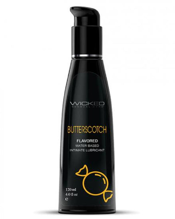 Black bottle of Wicked Aqua Butterscotch Flavored Water Based Lubricant 4 oz