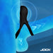 A digital illustration shows a black athletic cup protecting male genitalia with blue arrows for impact protection. The JOCK logo and Hard-On Vibrating Silicone Cock Ring with Clit Stim, a discreet couples sex toy, appear in the lower right corner.