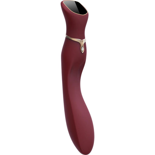 The Chance Waterproof Touch Screen G-Spot Vibrator, in maroon medical-grade silicone with a gold accent ring and black control panel, is curved and sleek, shown on a white background.
