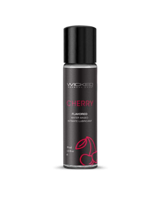 Wicked Aqua Mini Cherry Flavored Water Based Lubricant 1 oz black bottle red writing 