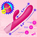 The Clit Tapping Rabbit Flexible Silicone Vibrator in pink features dual ends, measures 8.4" long with 4.7" insertable, and has a 1.5" rotating tip for G-spot stimulation. Made from phthalate-free premium silicone, it's splashproof for easy cleaning.