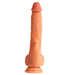 A Colter Thrusting Large 8.5" Realistic App Controlled Dildo with Clit Licker from Honey Play Box, resembling a human penis, featuring a detailed texture and prominent veins, standing upright and isolated on a white background.