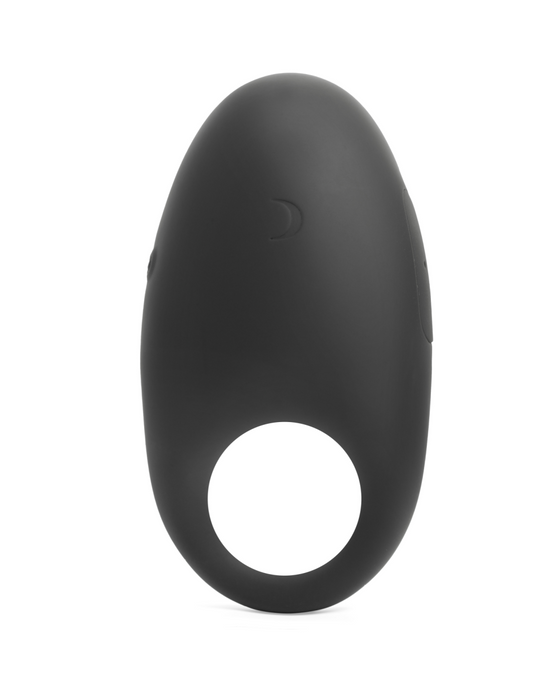 Ergonomic black Pepper finger grip strength trainer with a USB rechargeable Pepper Vibrating Cock Ring, isolated on a white background.