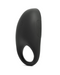 Sleek black ergonomic Pepper Connect Vibrating Cock Ring with a smooth surface and an oval shape, featuring a cut-out section and control buttons, made of body-safe silicone.
