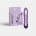 A metallic purple Cromica Metallic-Look Powerful Rechargeable Bullet Vibrator stands upright next to its matching box, which features the product image and "Camtoyz" branding in bold lettering.