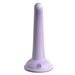 The Curious Tapered Beginner & Pegging 5 Inch Tapered Purple Silicone Dildo, shaped like a light purple cone with a rounded tip and wide flat base featuring a globe icon, is shown upright on a white background.