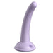 The Curious Tapered Beginner & Pegging 5 Inch Tapered Purple Silicone Dildo features a light purple, curved design with a rounded tip and wide suction cup base, ideal for first-time users and pegging enthusiasts.