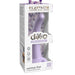 A product box displays the Curious Tapered Beginner & Pegging 5 Inch Tapered Purple Silicone Dildo, labeled body-safe with a suction cup base, partially visible through a clear packaging window.