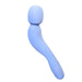 The Dame Com Ergonomic Waterproof Wand Vibrator features a light blue silicone body, flexible neck, curved design, and rounded head for deep rumbly clitoral pleasure, pictured against a plain white background.