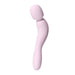 The Dame Com Ergonomic Waterproof Wand Vibrator features a light pink, curved design with a flexible neck, rounded head, and smooth surface for comfortable grip and deep rumbly vibrations to enhance clitoral pleasure.