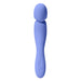 The Dame Com Ergonomic Waterproof Wand Vibrator features a blue silicone body, flexible neck, rounded head, curved handle, and dual buttons for deep rumbly vibrations that enhance clitoral pleasure.