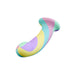 The Daydream Smooth Slim Silicone Dildo with Suction Cup, featuring pastel swirls of blue, yellow, pink, and purple, is phallic-shaped and crafted from body-safe silicone for comfortable internal stimulation. Displayed on a white background.