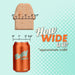 A graphic compares widths: the Demon Claw Long Thick Fantasy Fisting Silicone Dildo (3.5"), a soda can (2.6"), and a wooden object. Text says, "How wide is it? *approximate width." Measurements shown above each item.