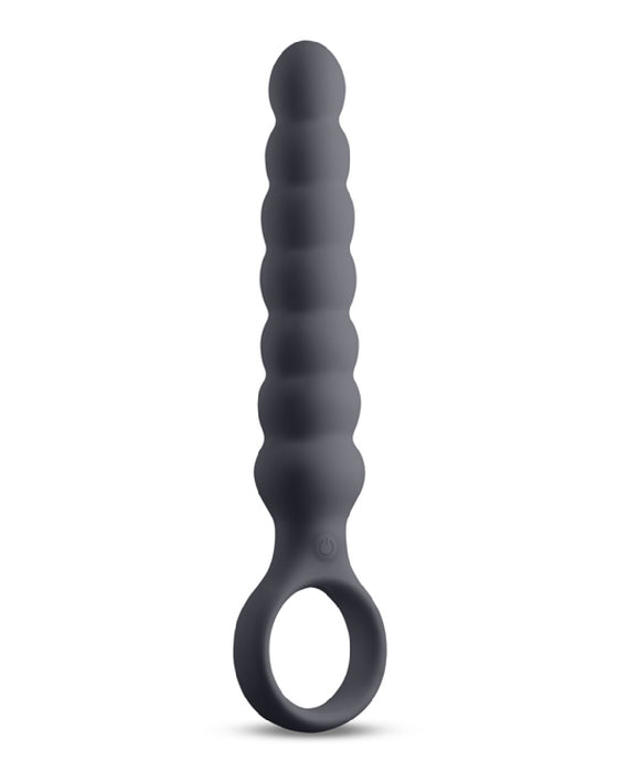 Lucent Vibrating Anal Probe with Finger Loop  upright on white background 