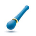 Image shows the Dianna Rechargeable Rumbly Waterproof Wand Vibrator by Blush, a blue handheld personal massager with a textured, rounded head and a smooth handle. A gold ring separates the head from the handle, which features subtle line designs. This luxurious wand offers 20 vibrating patterns and is waterproof, positioned against a plain white background.